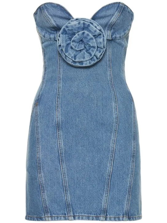 Magda Butrym   Denim bustier mini dress w/ 3D flower 