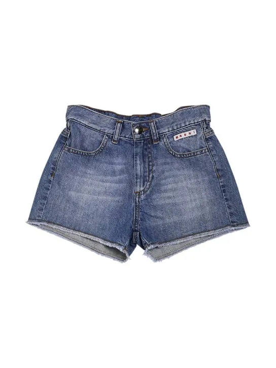 Marni Junior   Light denim shorts w/ logo patch 