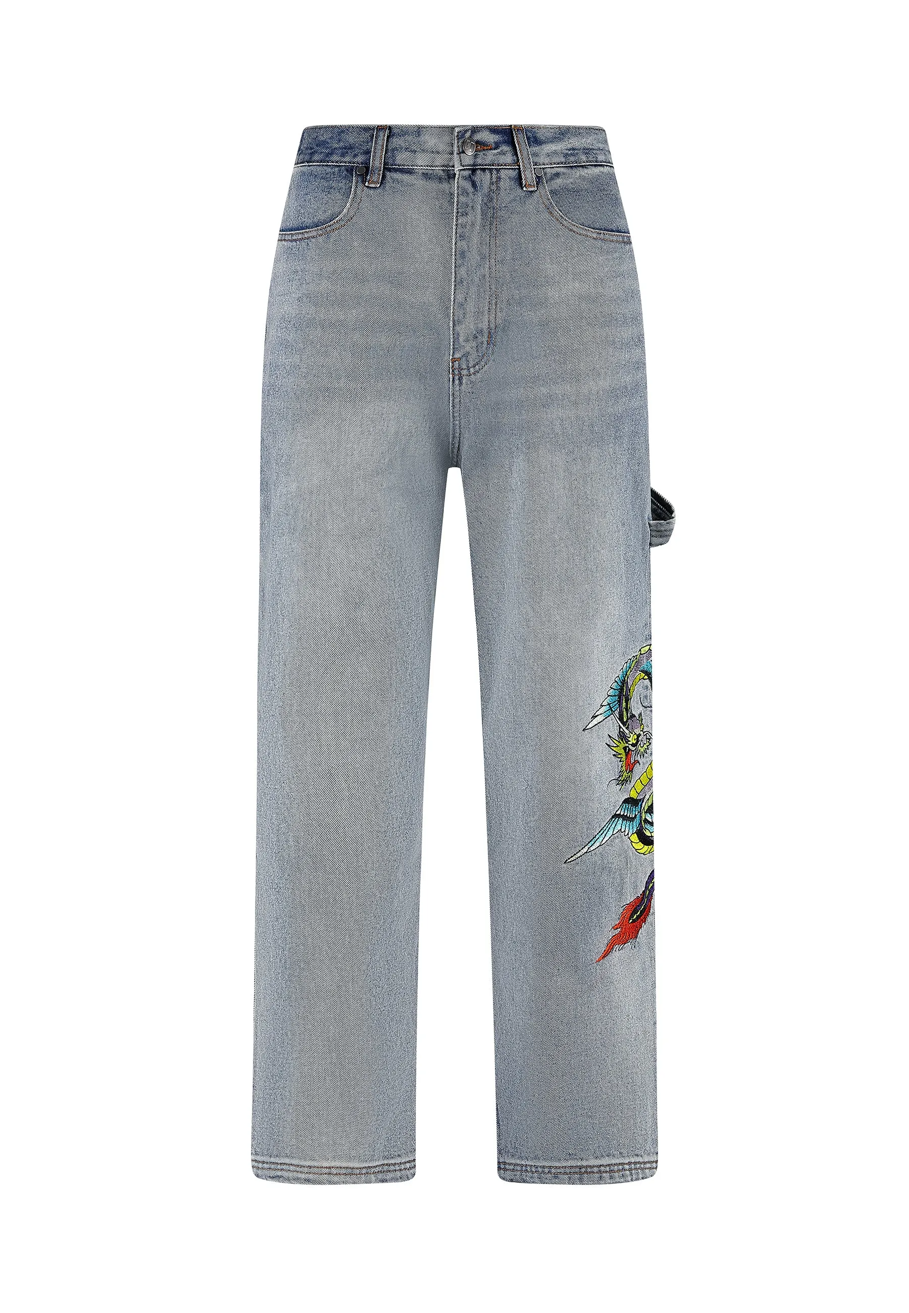 Mens Flying Dragon Carpenter Denim Trousers Jeans - Blue