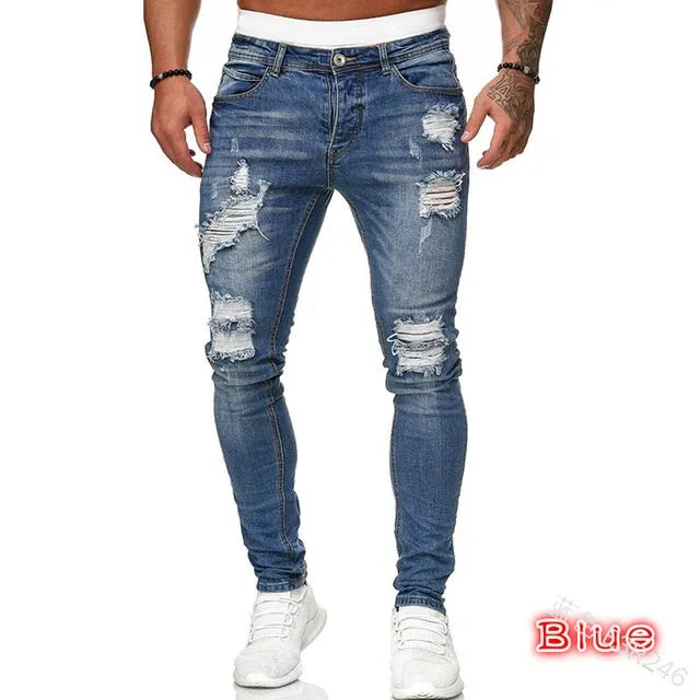 Mens Jeans Hip Hop Black Blue Cool Skinny Ripped Stretch Slim Elastic Denim Pants Large Size For Male Casual jogging jeans for m