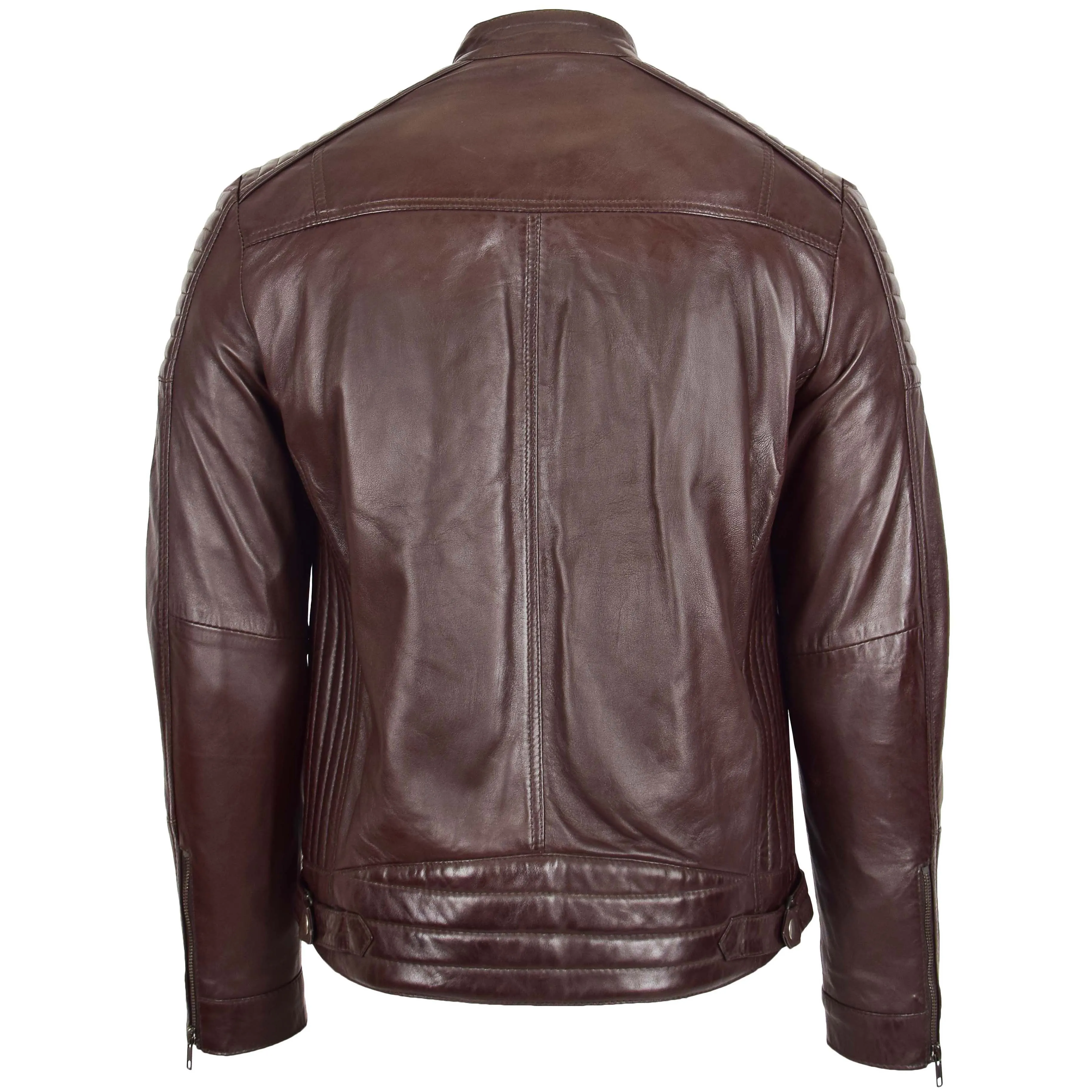 Mens Leather Cafe Racer Biker Jacket Ron Brown