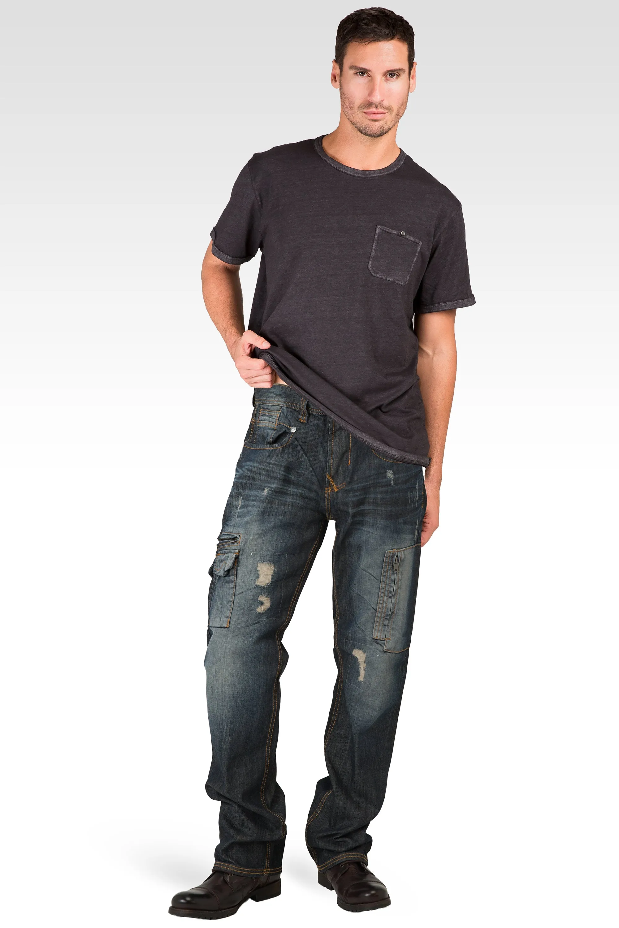 Men's Midrise Relaxed Fit Premium Denim Jeans with Utility Pockets