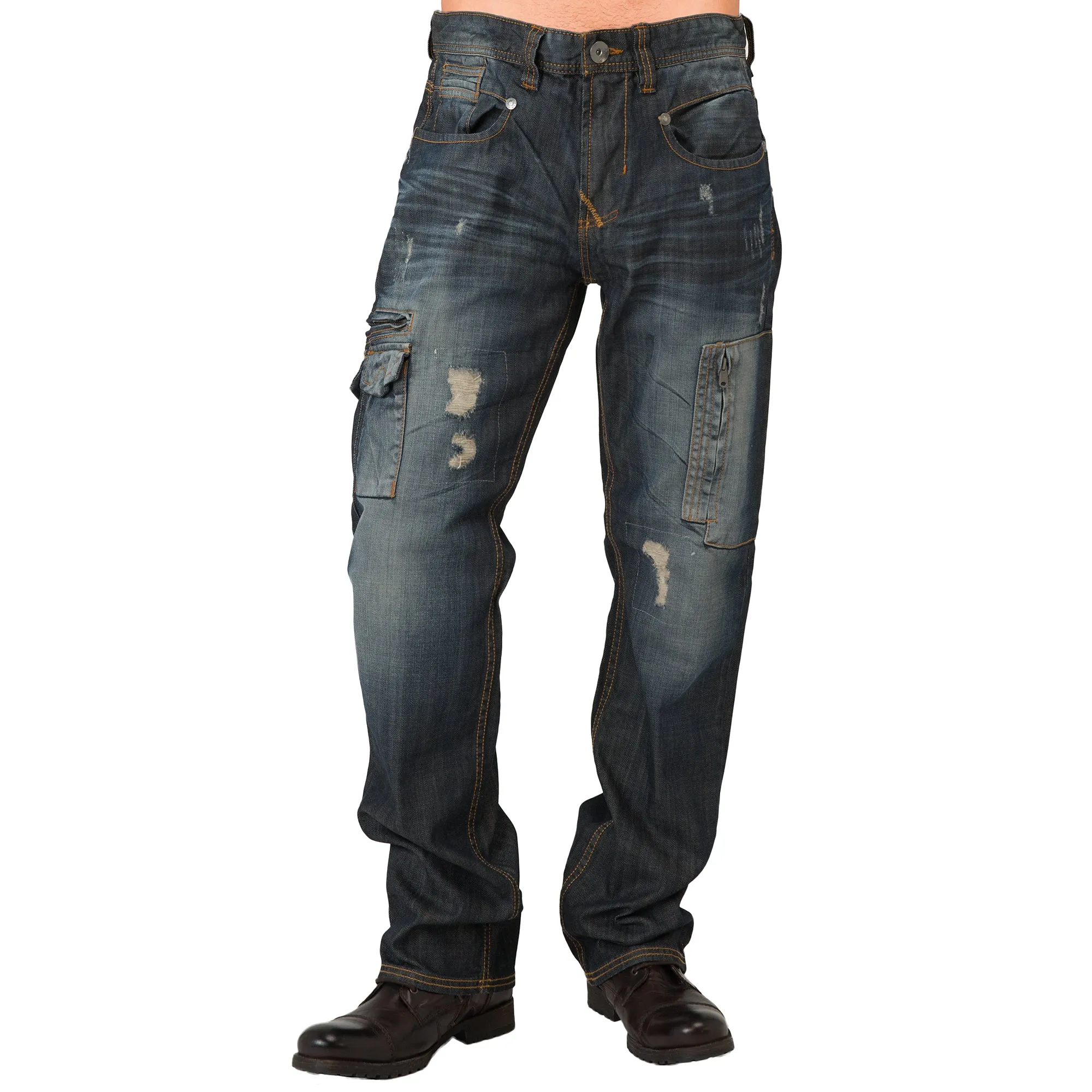 Men's Midrise Relaxed Fit Premium Denim Jeans with Utility Pockets