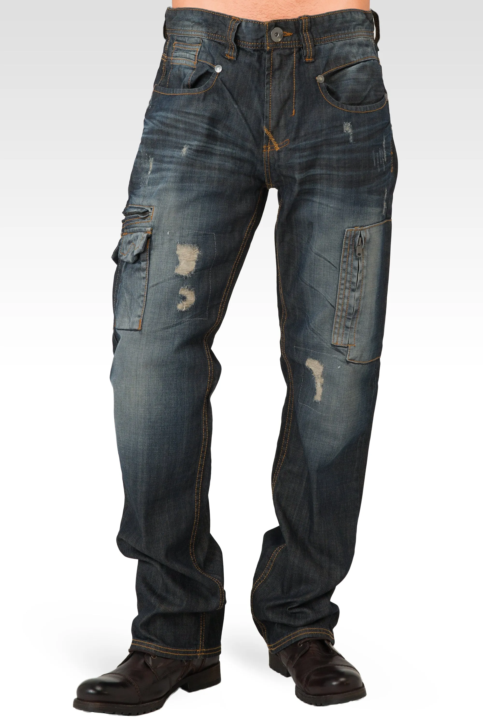 Men's Midrise Relaxed Fit Premium Denim Jeans with Utility Pockets