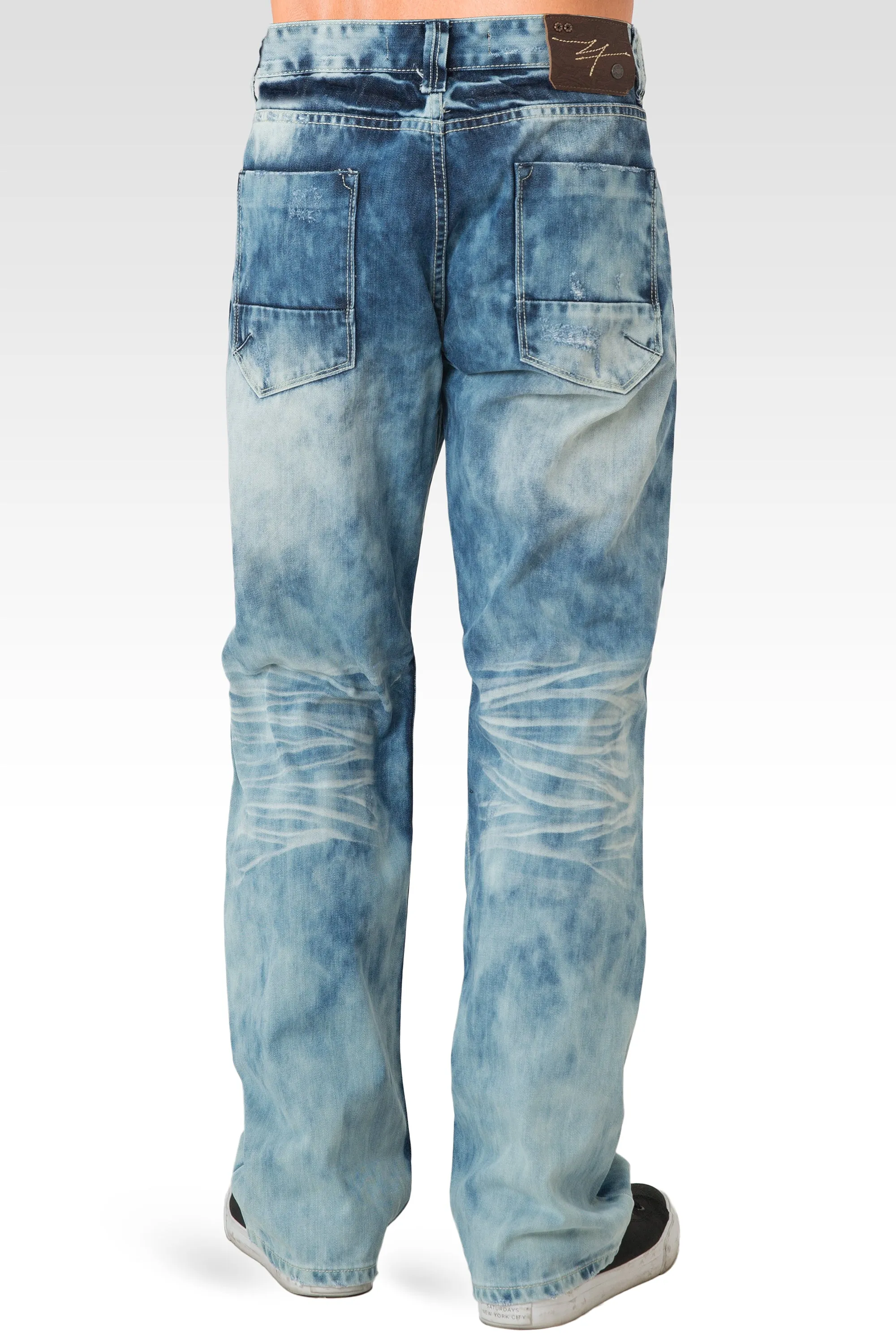 Mens Slim Straight Bleach Washed Distressed Premium Denim Jeans