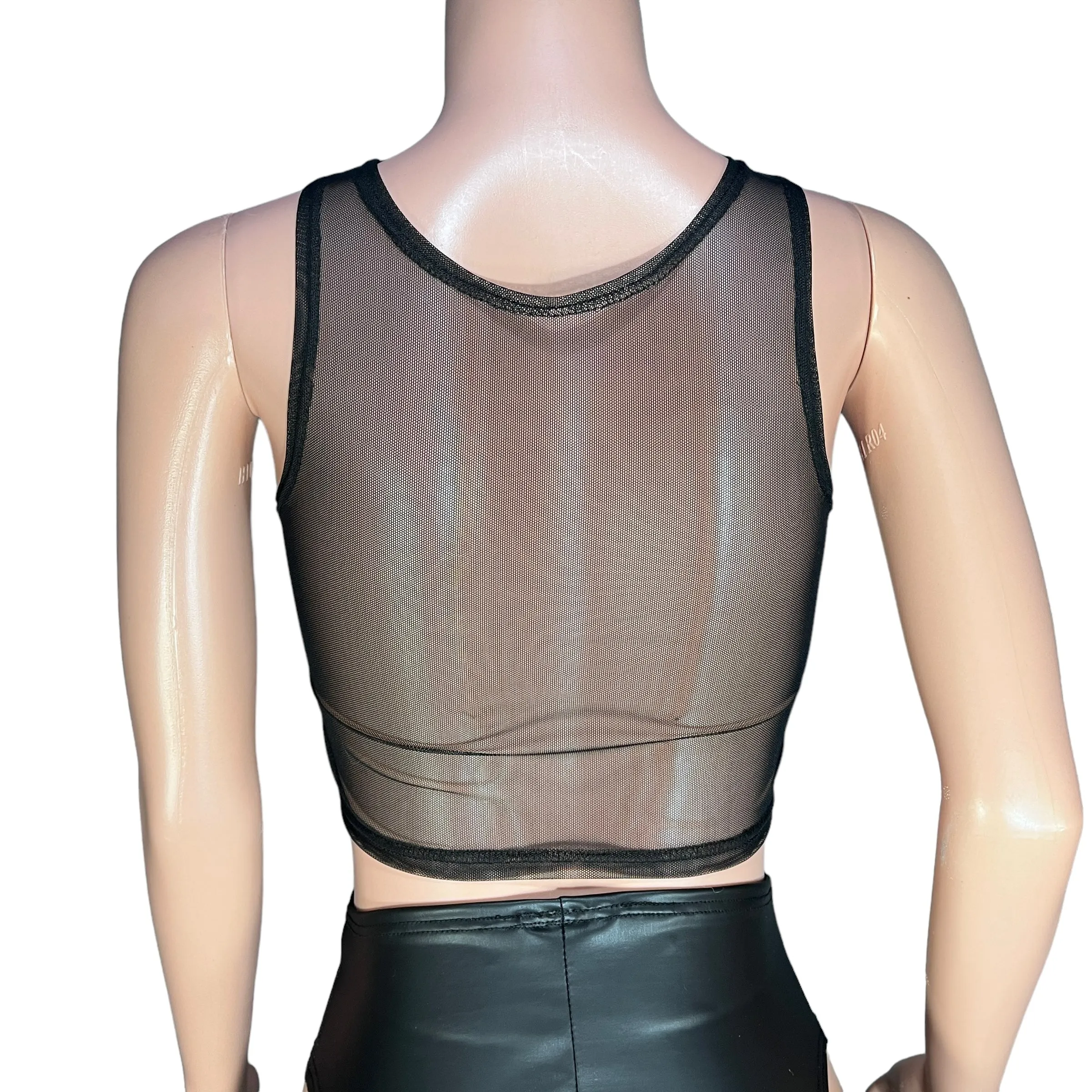 Mesh Censor Crop Tank - Black Mesh w/ Black Shattered Glass Holographic