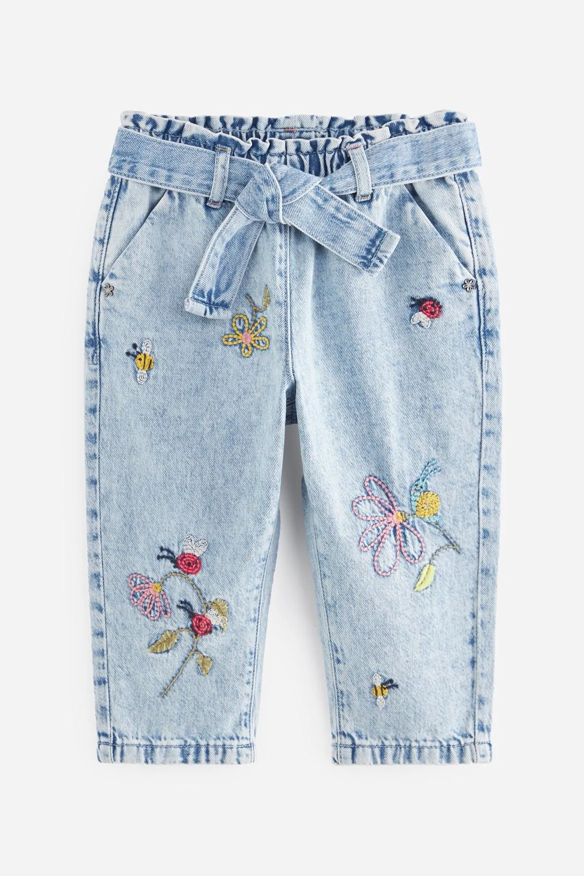 Mid Blue Denim Ladybird Embroidered Slouchy Jeans