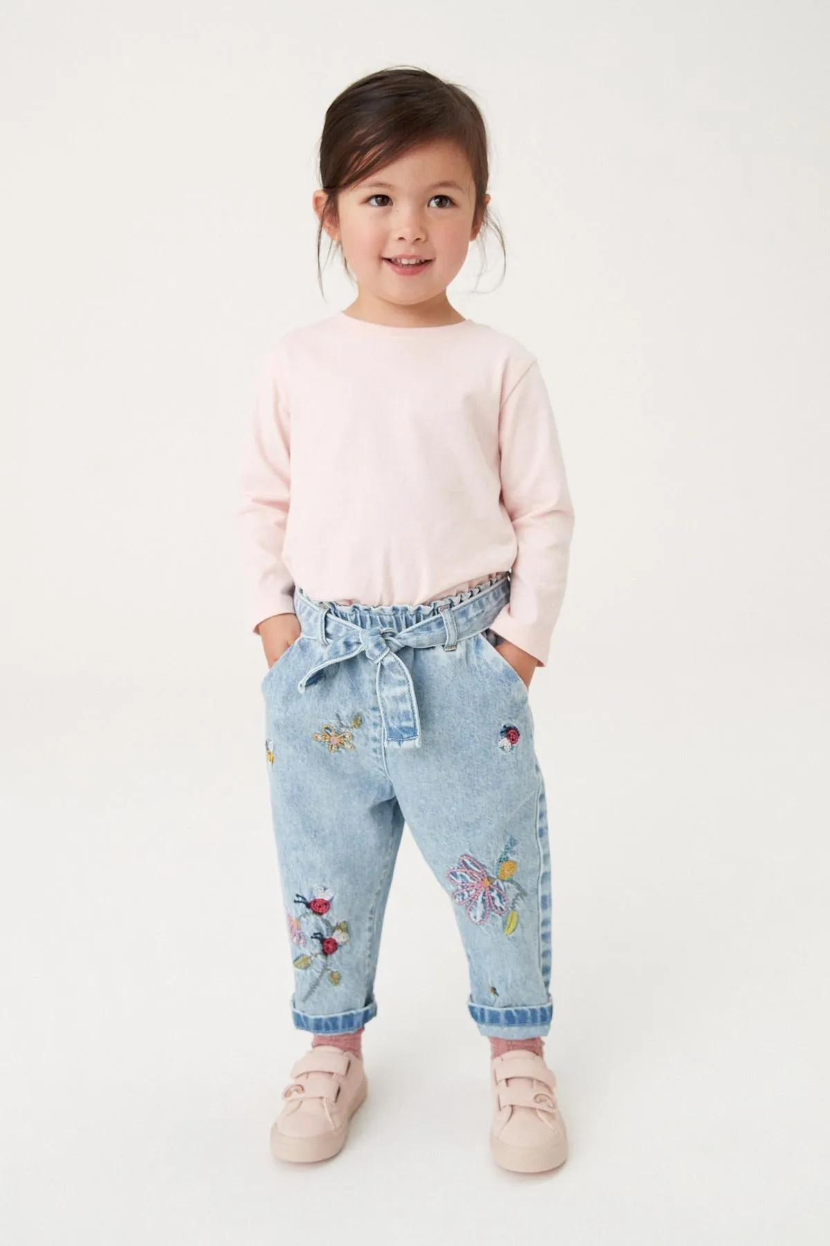 Mid Blue Denim Ladybird Embroidered Slouchy Jeans