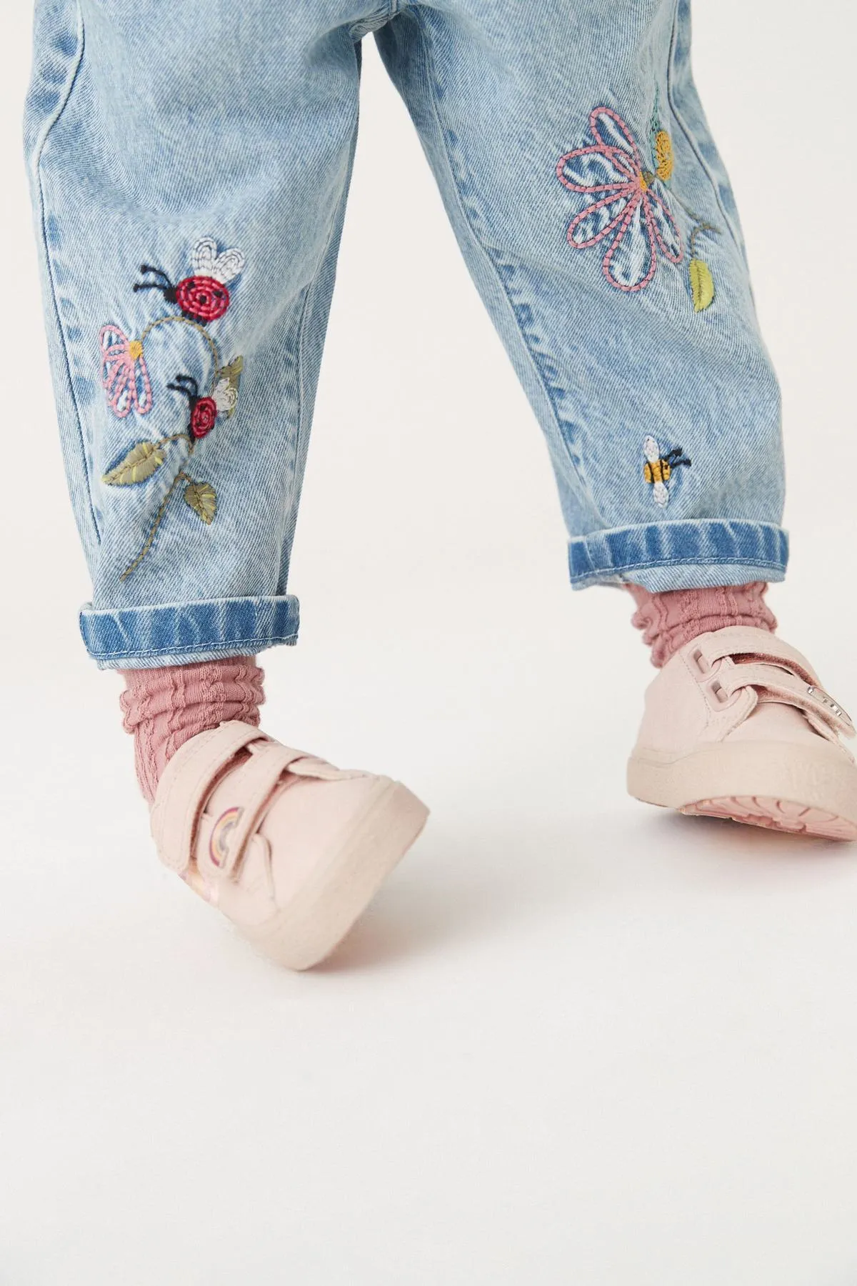 Mid Blue Denim Ladybird Embroidered Slouchy Jeans