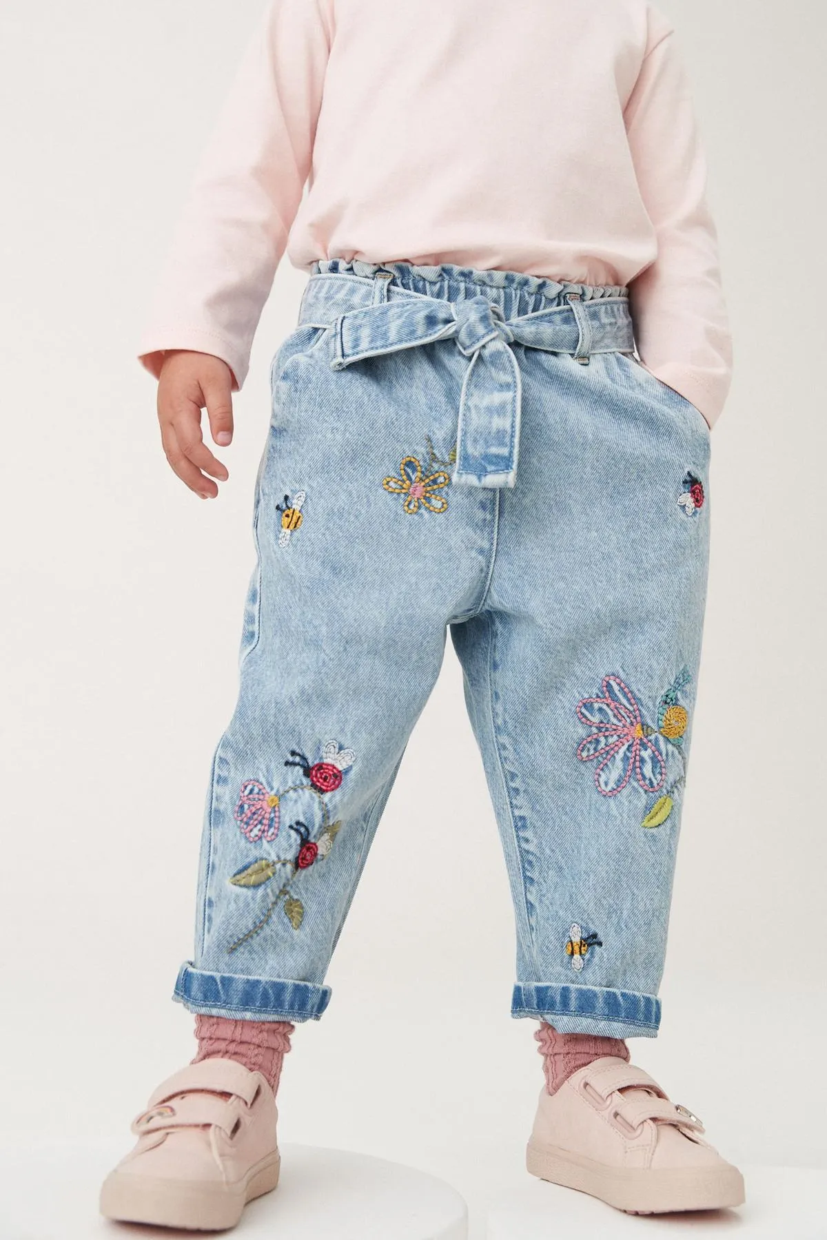 Mid Blue Denim Ladybird Embroidered Slouchy Jeans