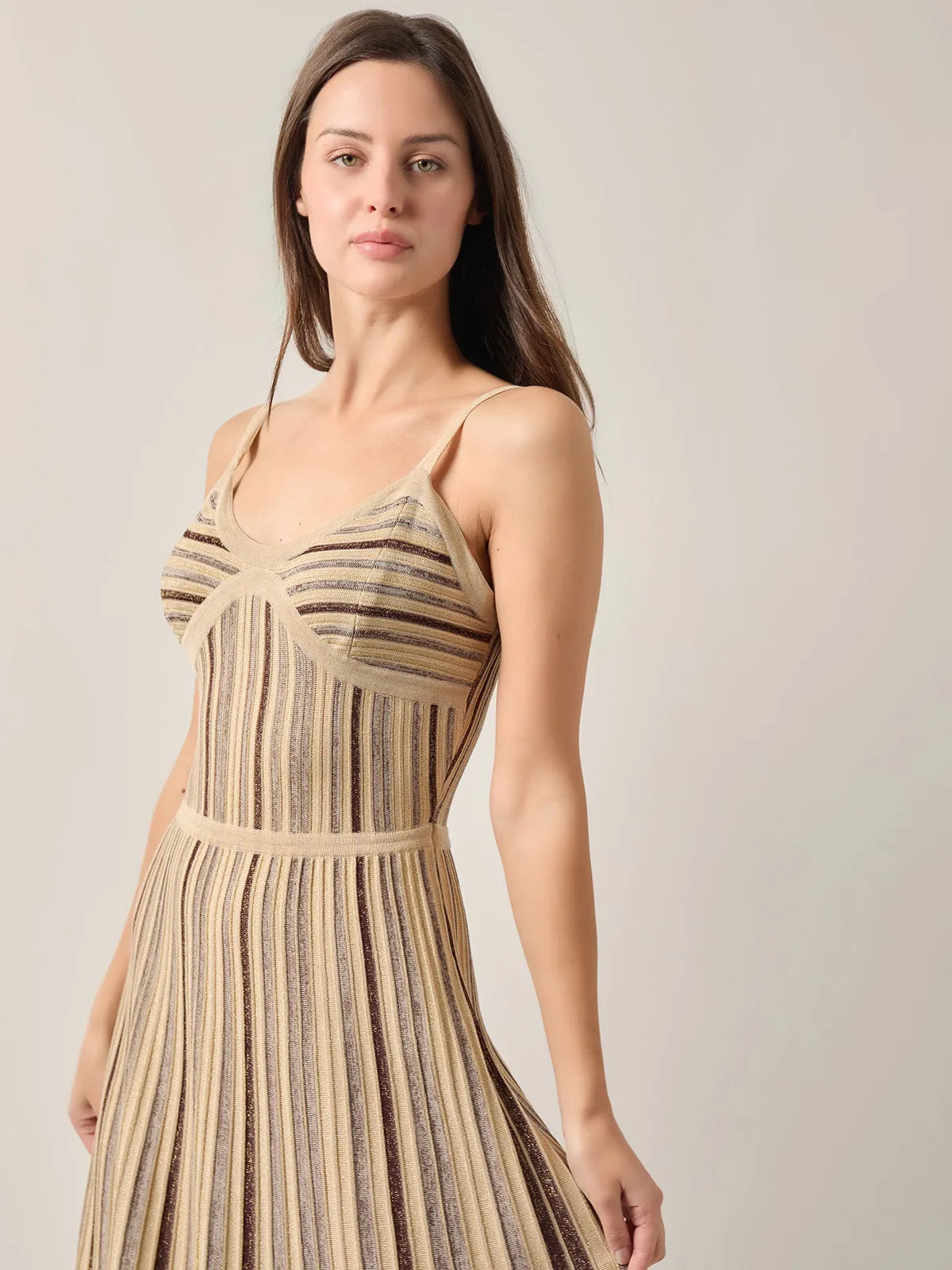 Modern Fit-and-Flare Lurex Striped Knit Maxi Dress