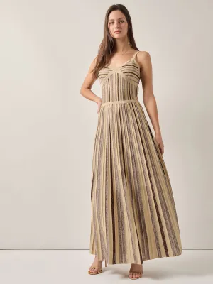 Modern Fit-and-Flare Lurex Striped Knit Maxi Dress