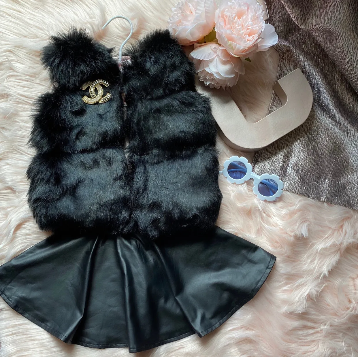 Mykonos Faux Fur Vest in Black