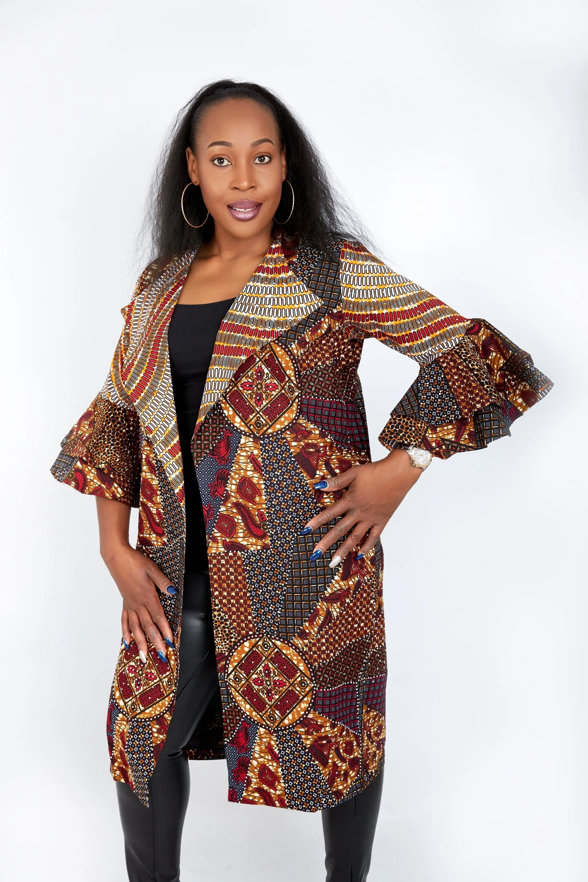 New in Nika Embellished African Print Kimono Jacket