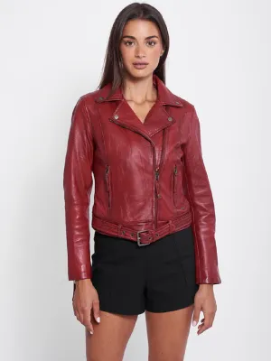 New Women's Red Genuine Leather Biker Jacket