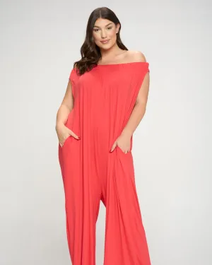 Off Shoulder Full Length Jumpsuit | Coral