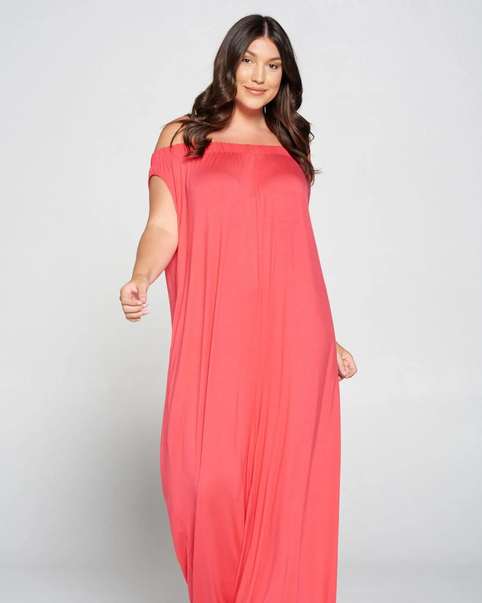 Off Shoulder Full Length Jumpsuit | Coral