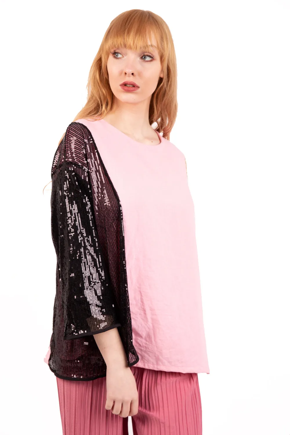 Oversized Contrast Sequin Sleeve Top