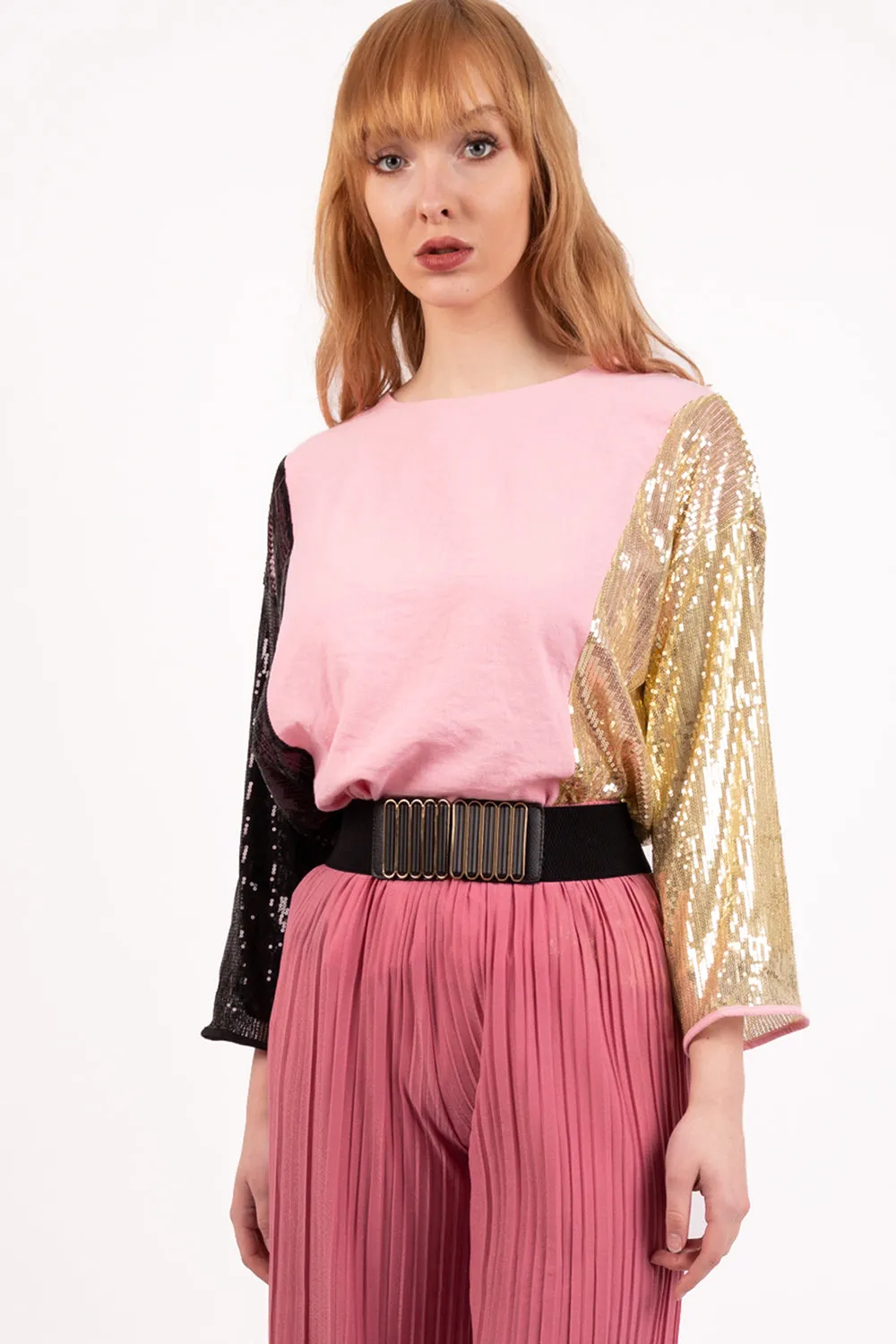 Oversized Contrast Sequin Sleeve Top