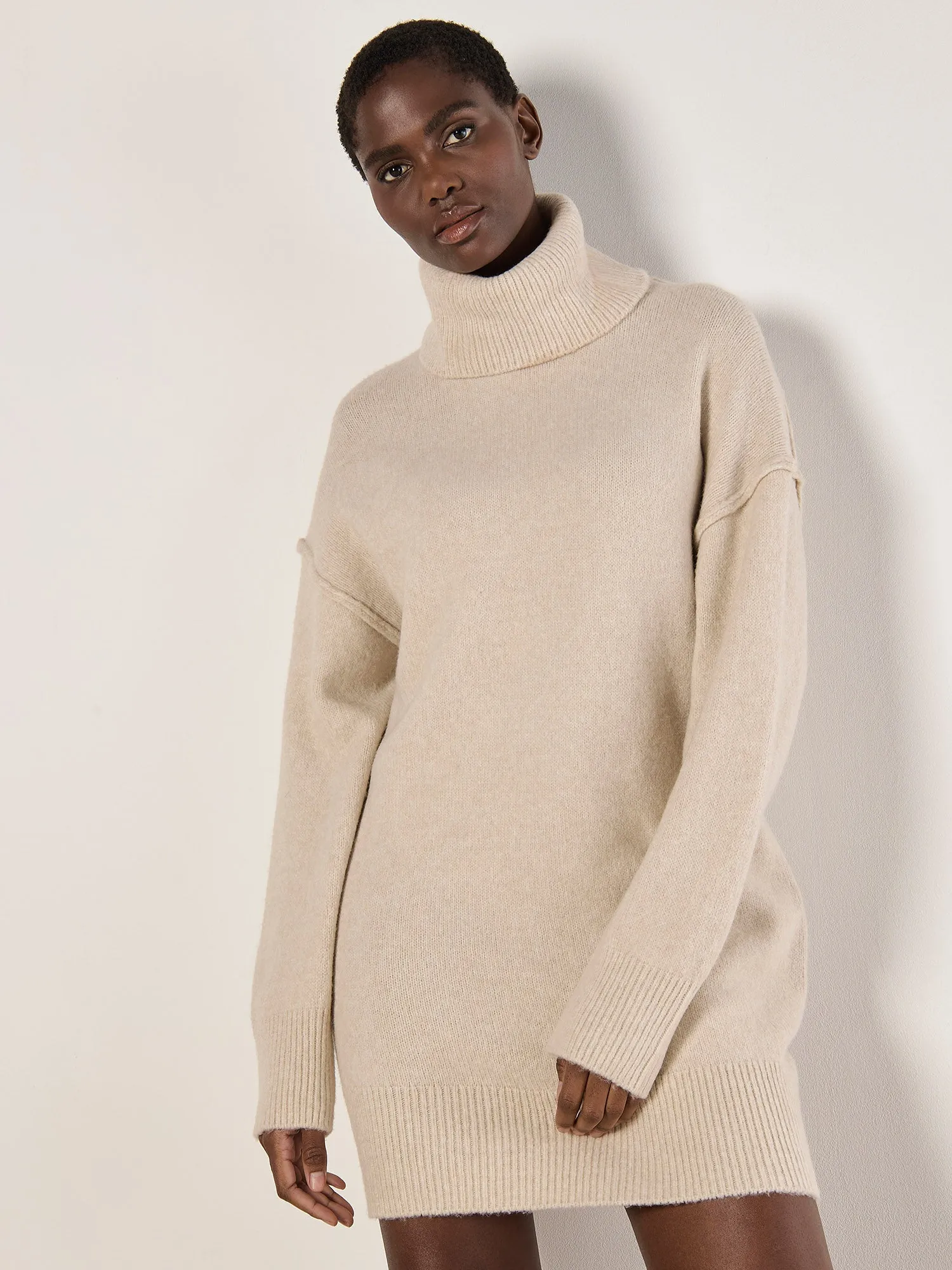 Oversized Raw Edge Sweater Dress