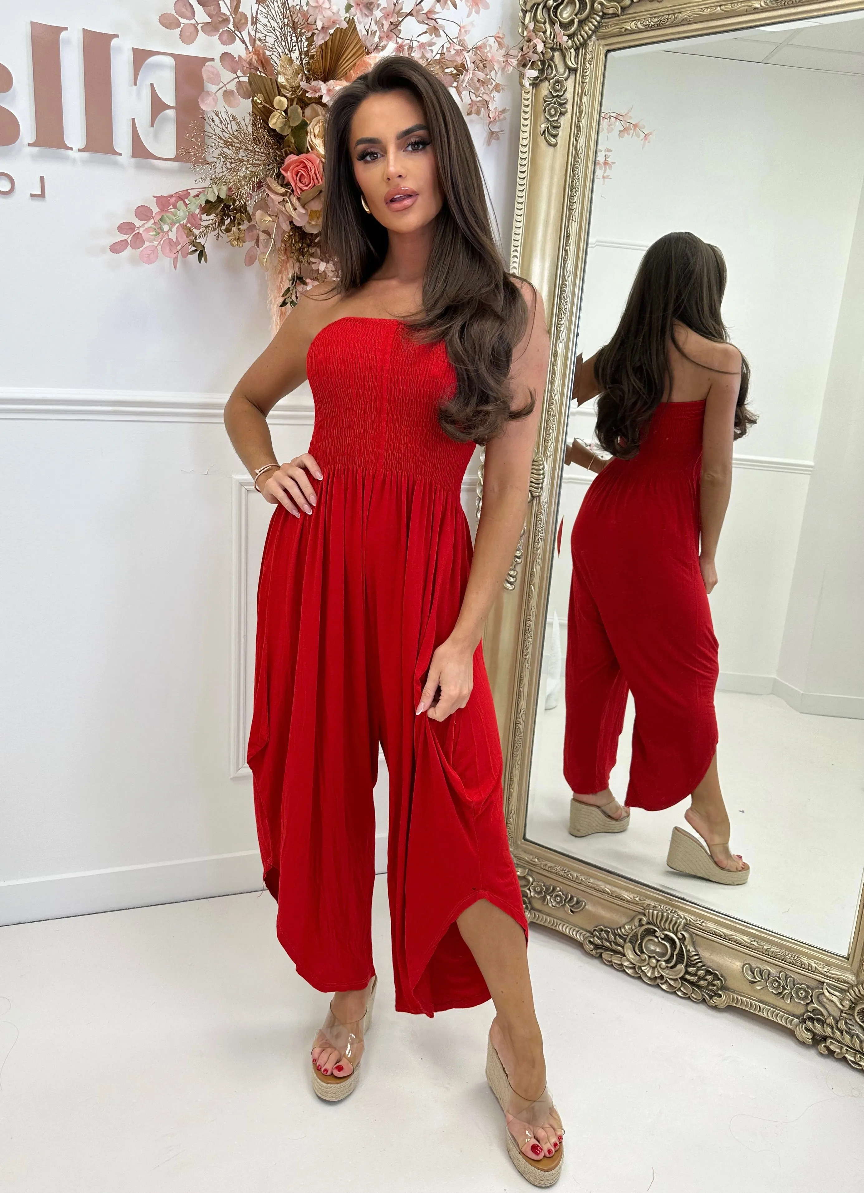 PALMA RED PLAIN JUMPSUIT