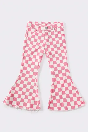 Pink checkered bell denim jeans