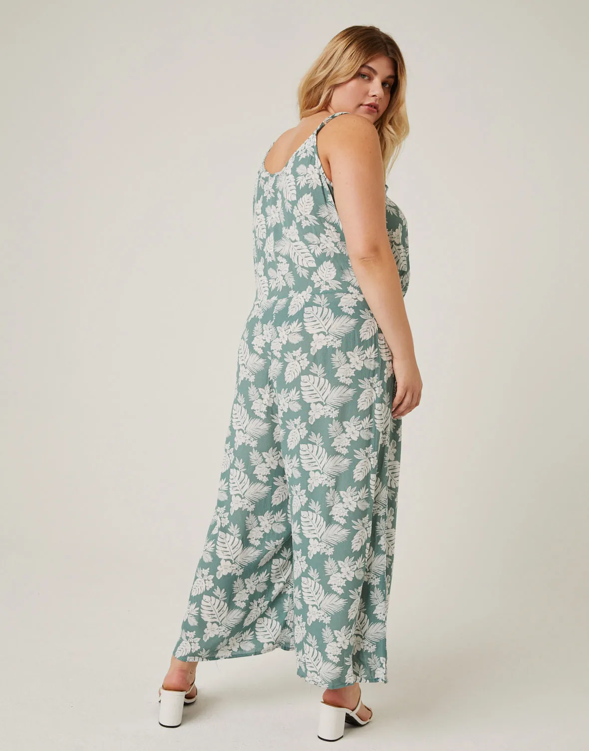 Plus Size Tropical Leaves Jumpsuit