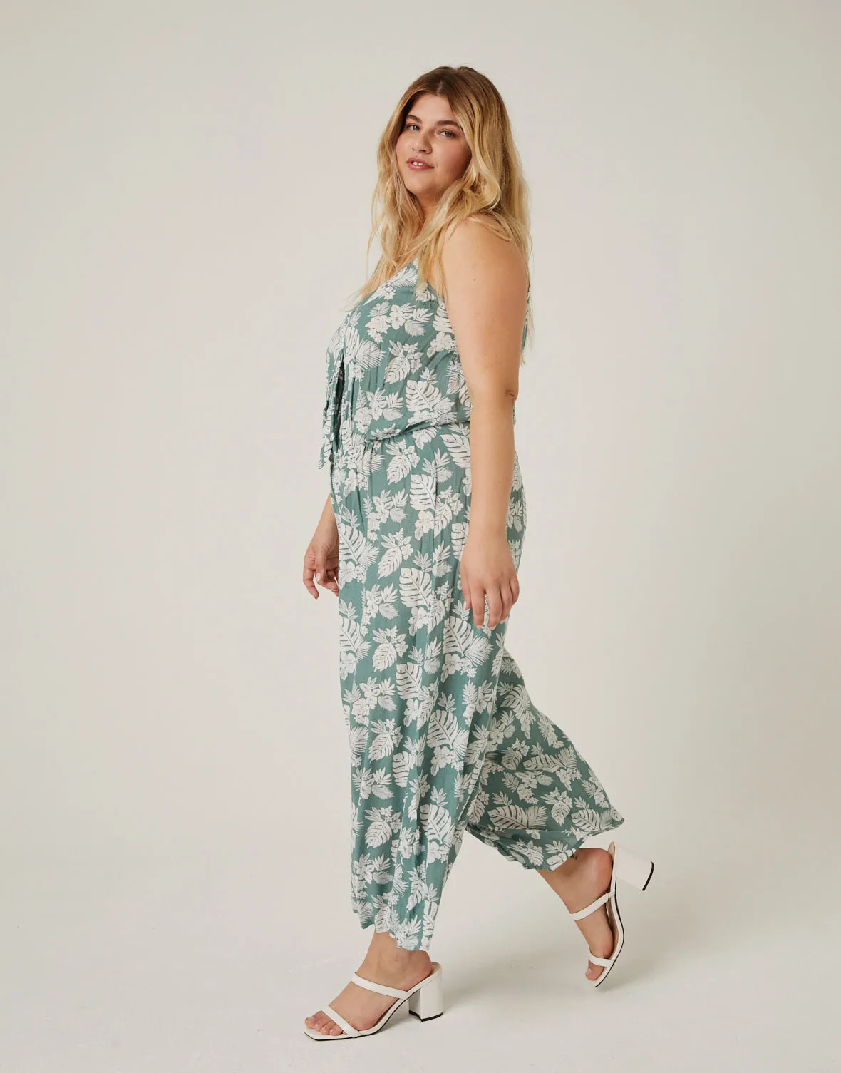 Plus Size Tropical Leaves Jumpsuit