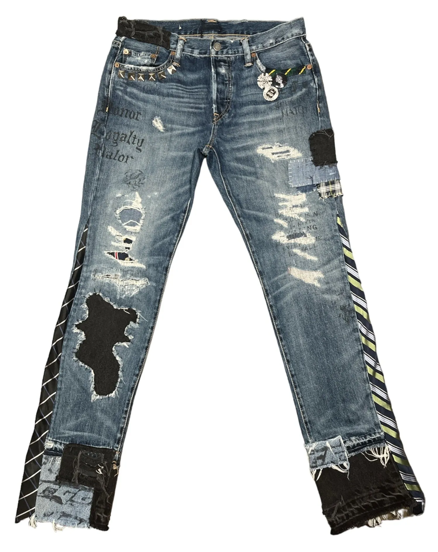 Preppy Punk Tie Patchwork Jeans- L