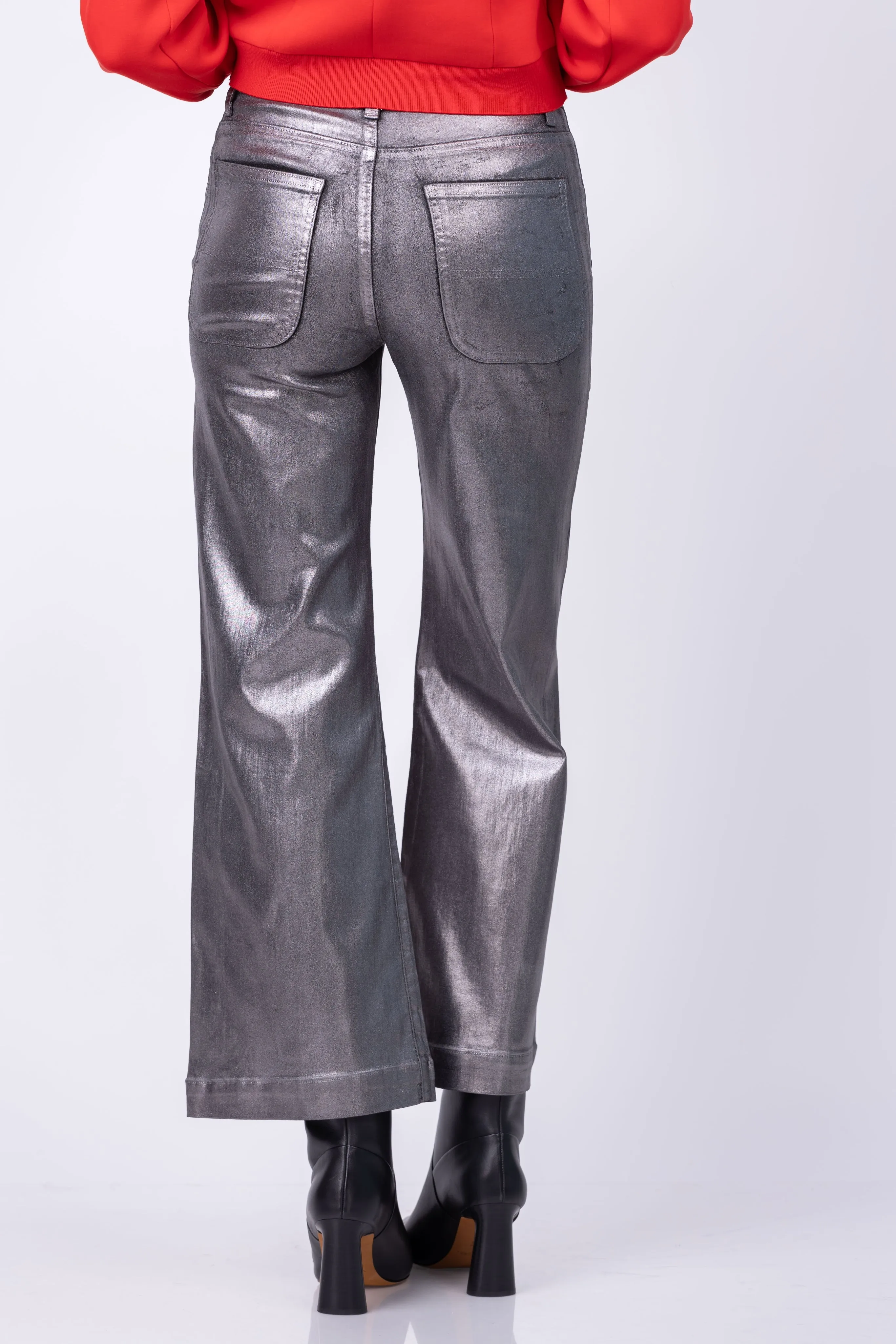 Ramy Brook Cropped Metallic Clifford Jeans in Gunmetal