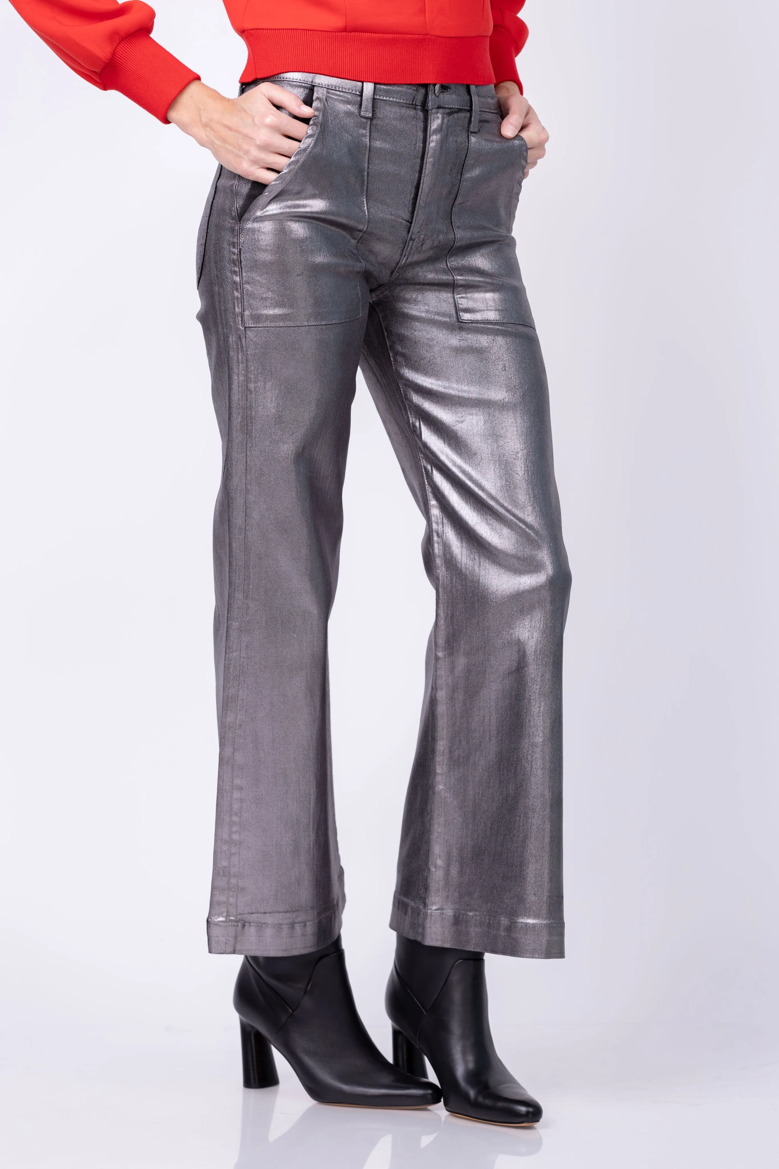 Ramy Brook Cropped Metallic Clifford Jeans in Gunmetal