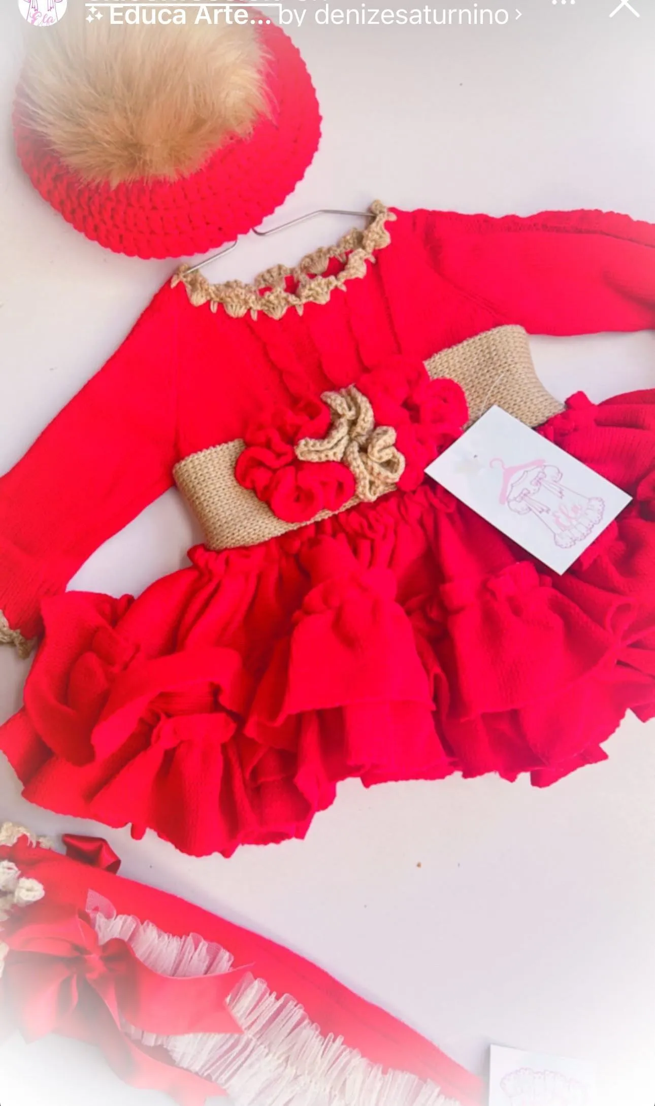 Red Knit Dress and Beret Set