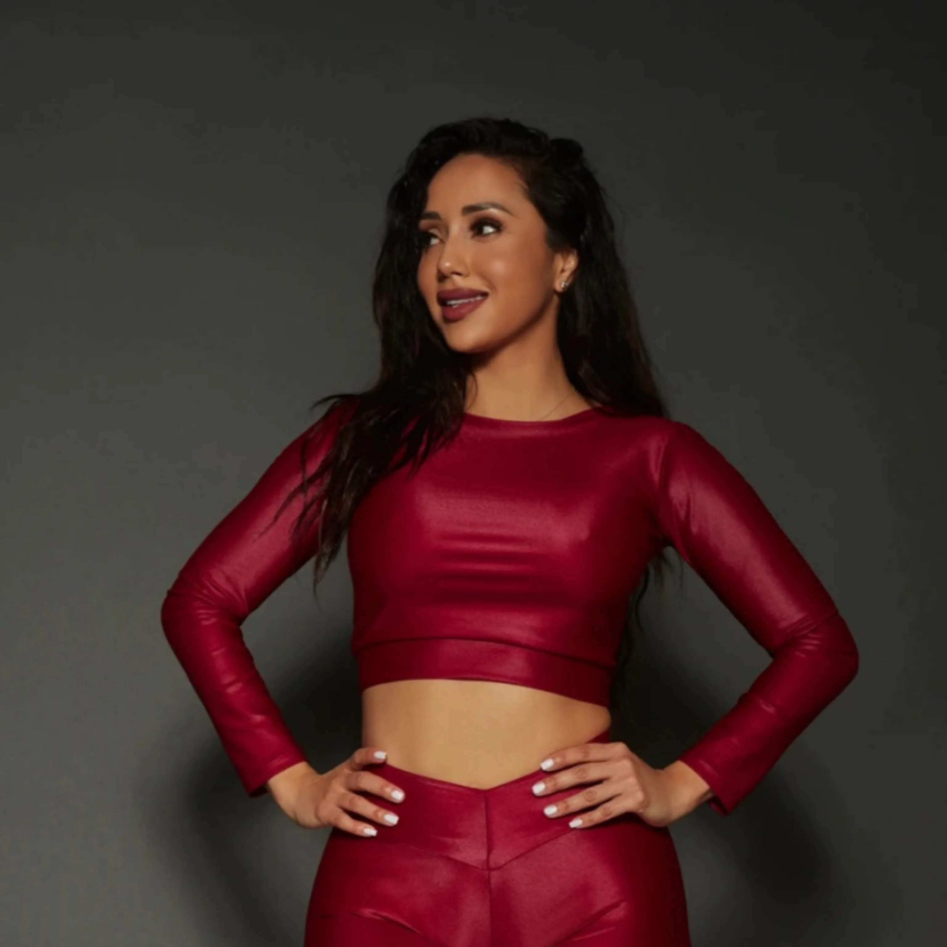 Red Shiny Liquid Cropped Top (Light Supplex)