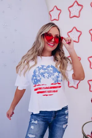 Red, White, & Blue Lip Graphic Tee - White