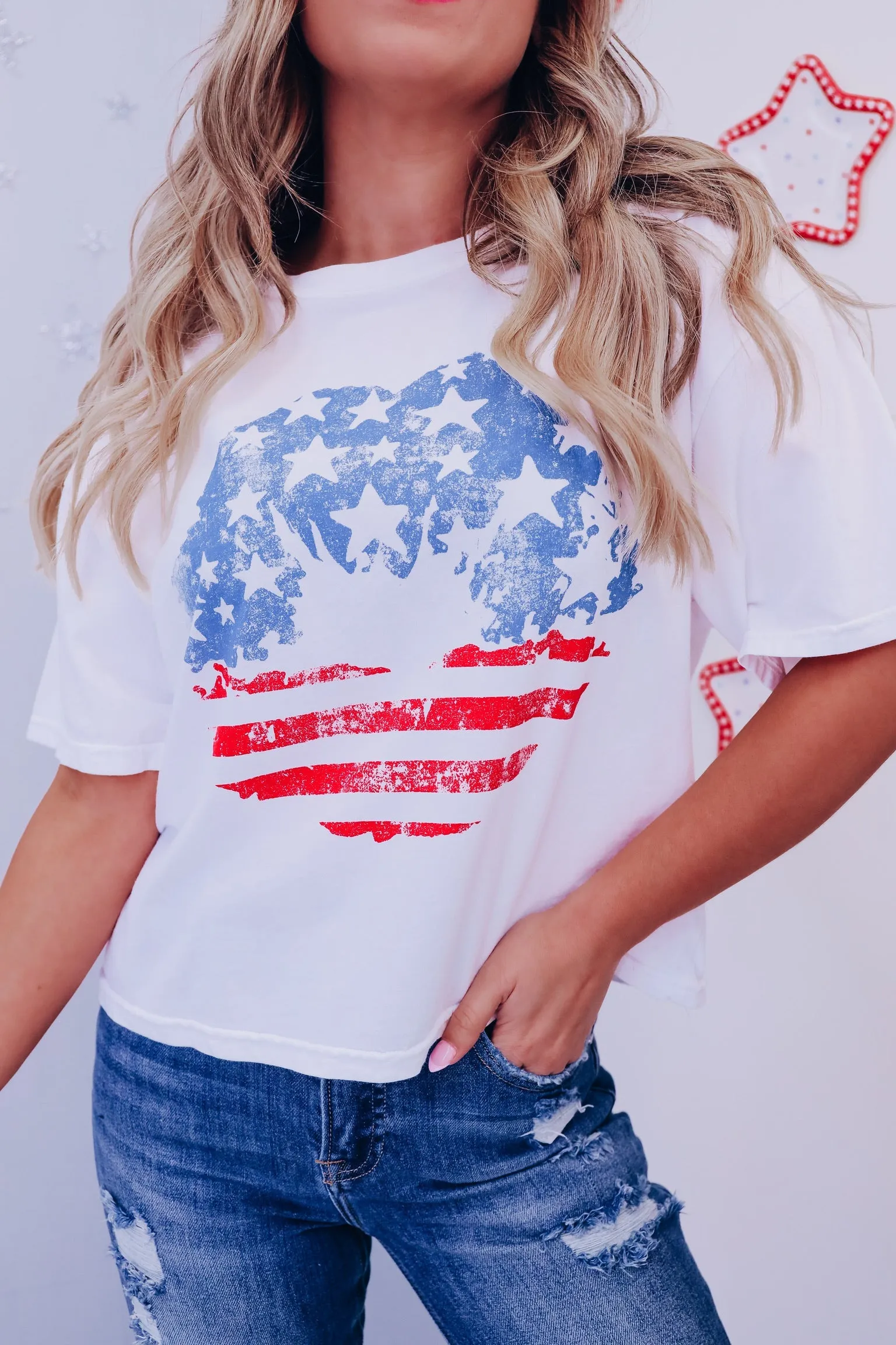 Red, White, & Blue Lip Graphic Tee - White