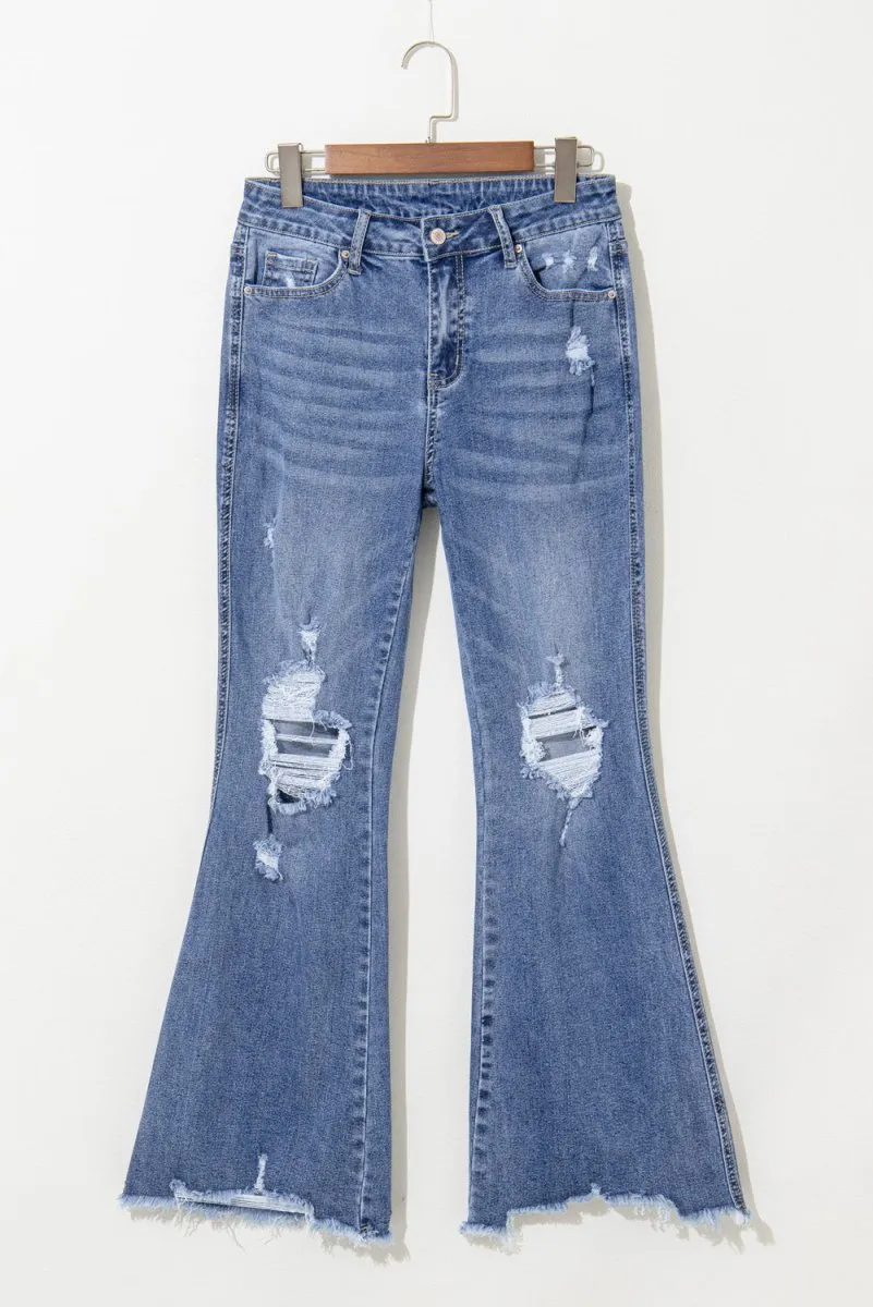 Ripped Distressed Flared Denim Jeans