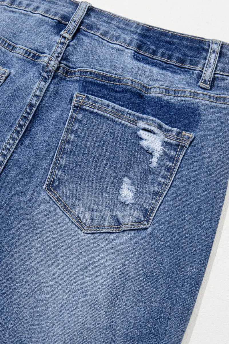 Ripped Distressed Flared Denim Jeans