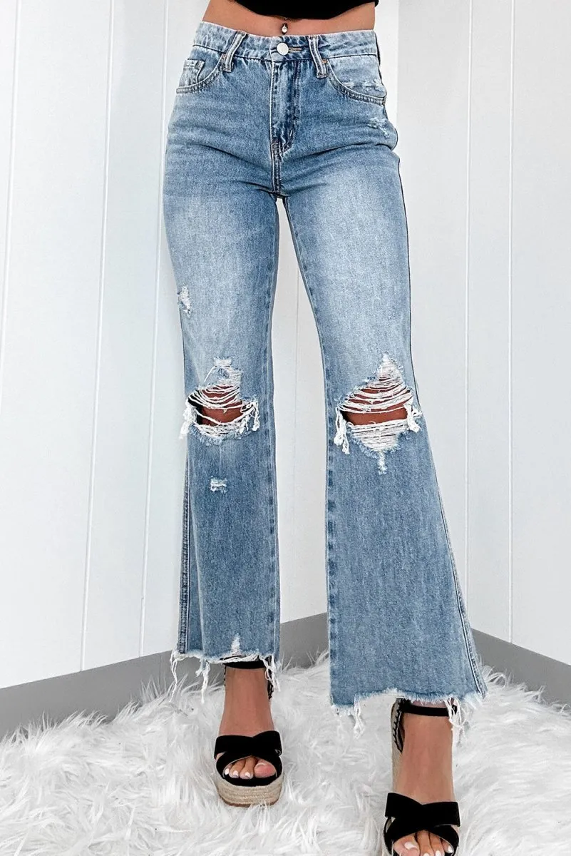 Ripped Distressed Flared Denim Jeans