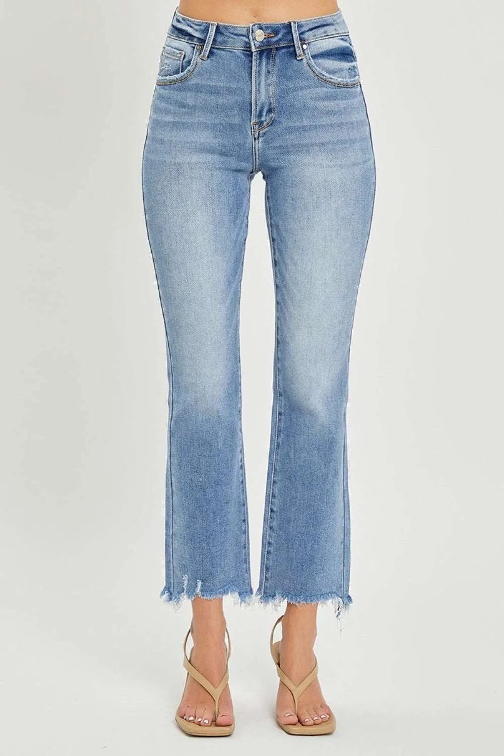 RISEN Full Size Frayed Hem Cropped Straight Jeans