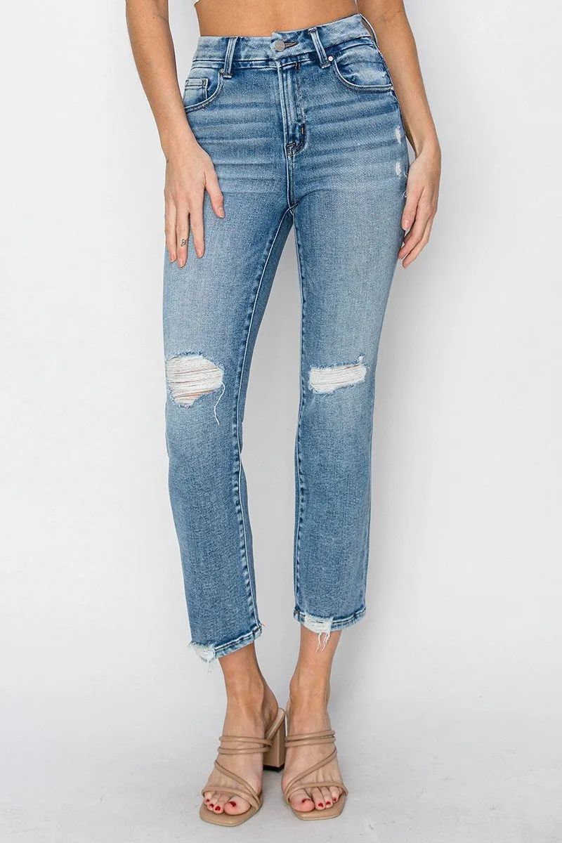 Risen Jeans - High Rise Distressed Ankle Straight Jeans - RDP5783