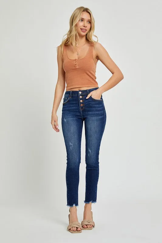 Risen Mid Rise Button Fly Skinny