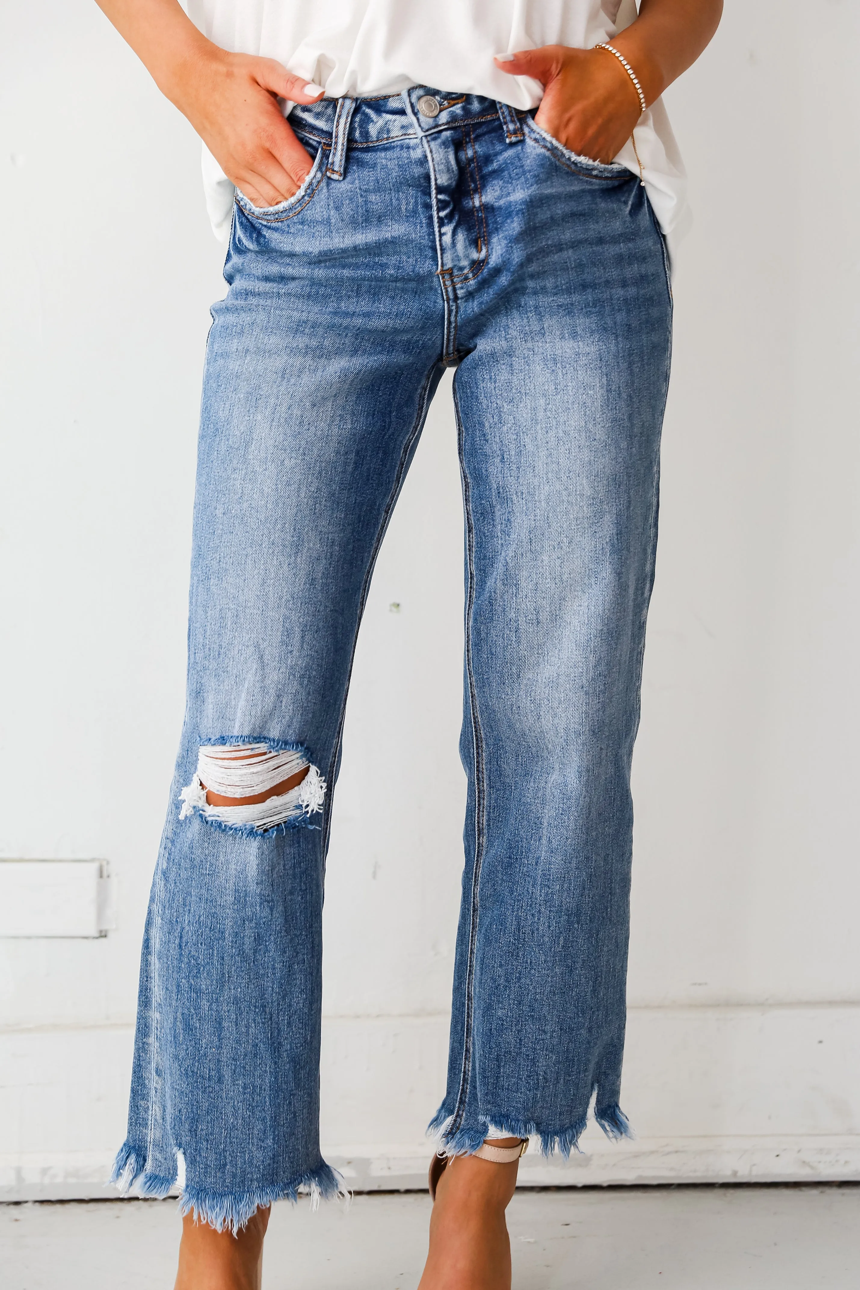 Sadie Medium Wash Distressed Dad Jeans