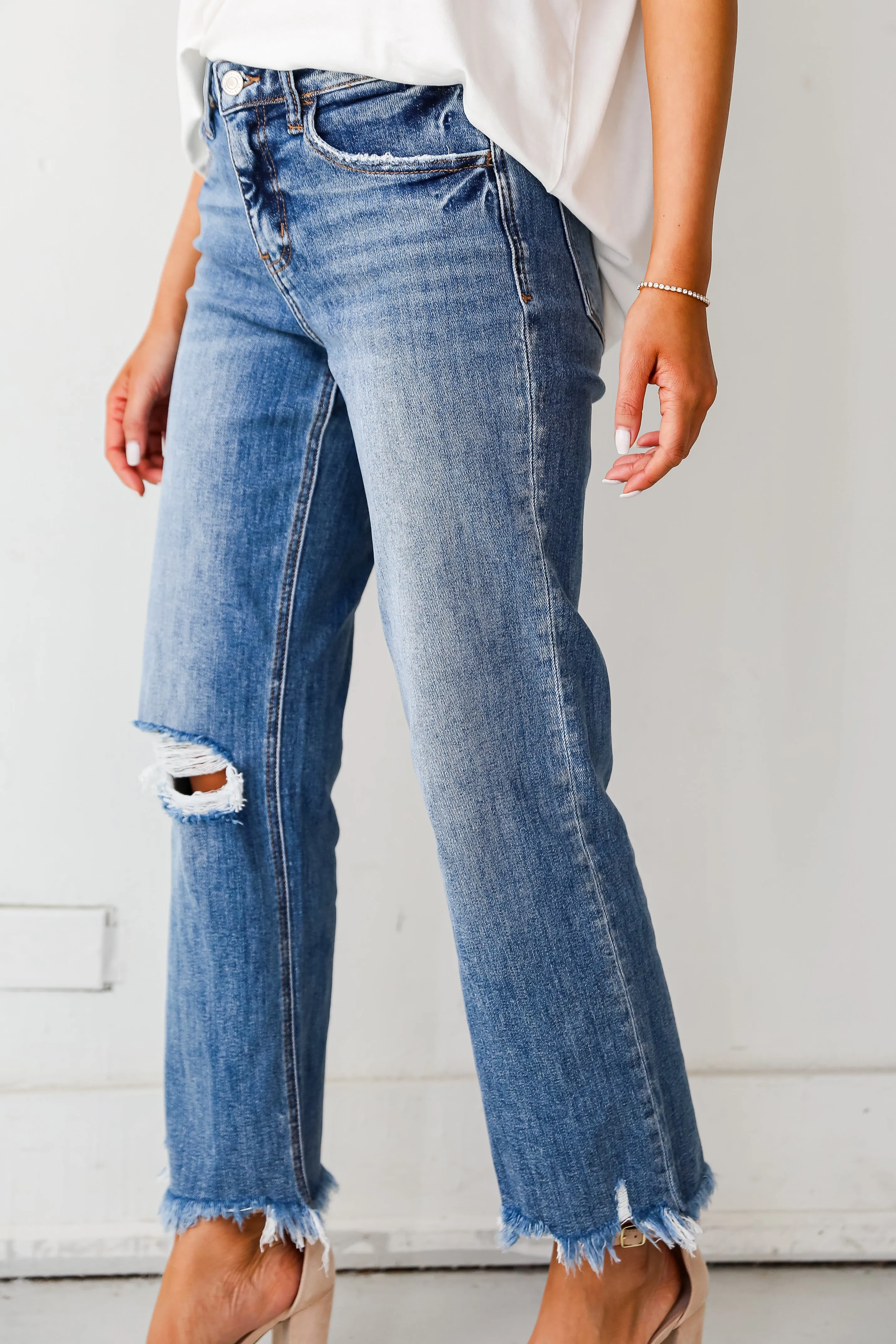 Sadie Medium Wash Distressed Dad Jeans