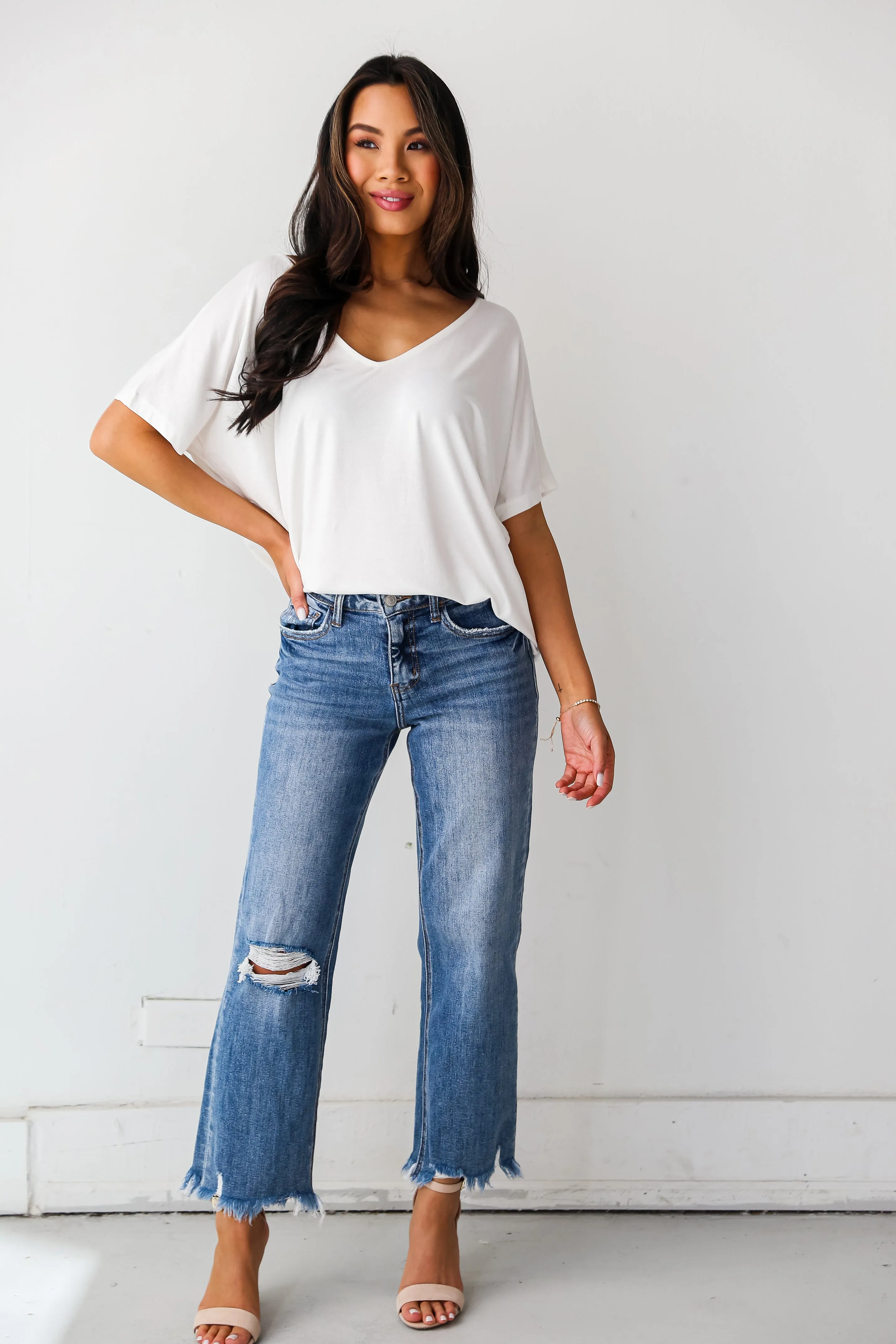 Sadie Medium Wash Distressed Dad Jeans