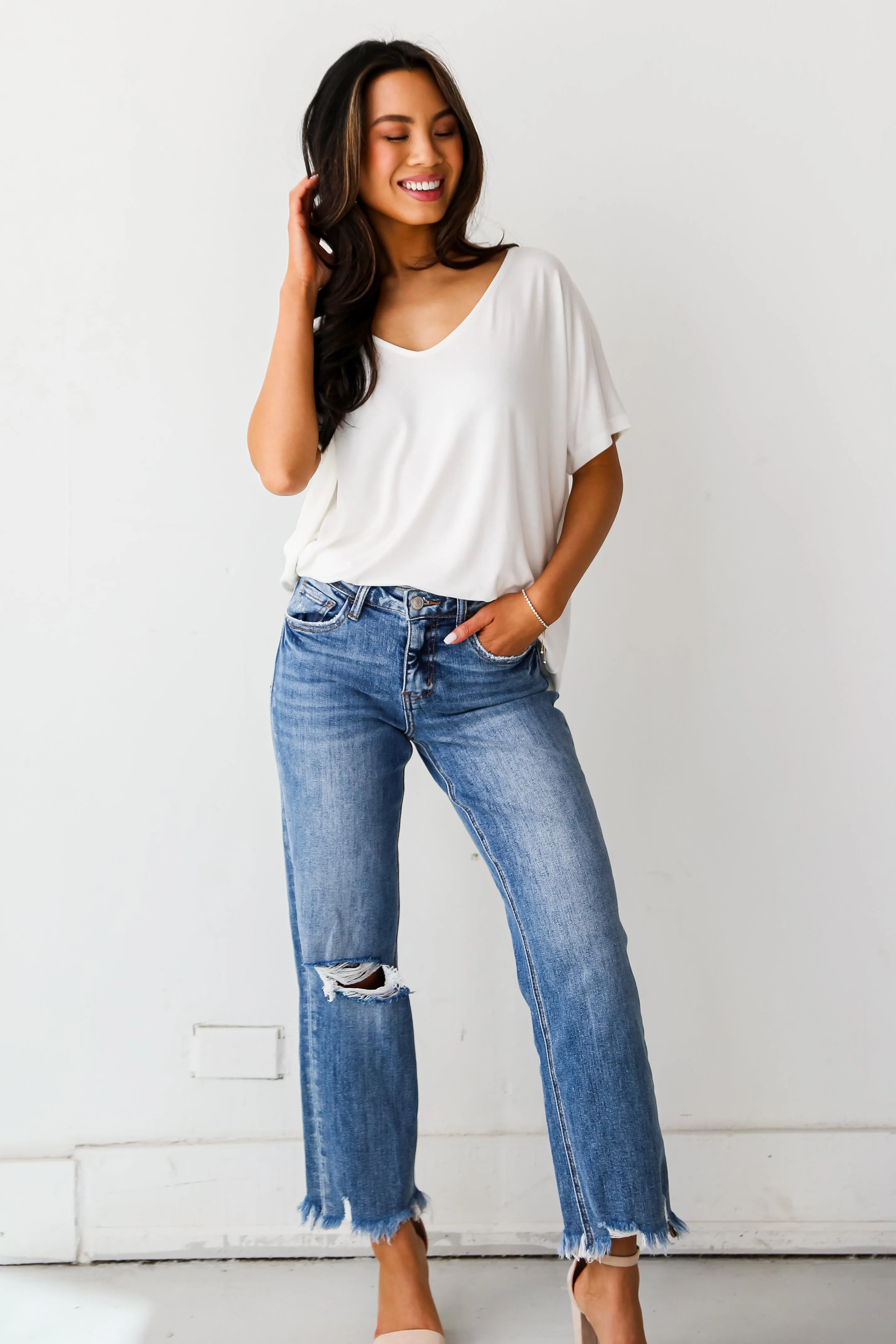 Sadie Medium Wash Distressed Dad Jeans