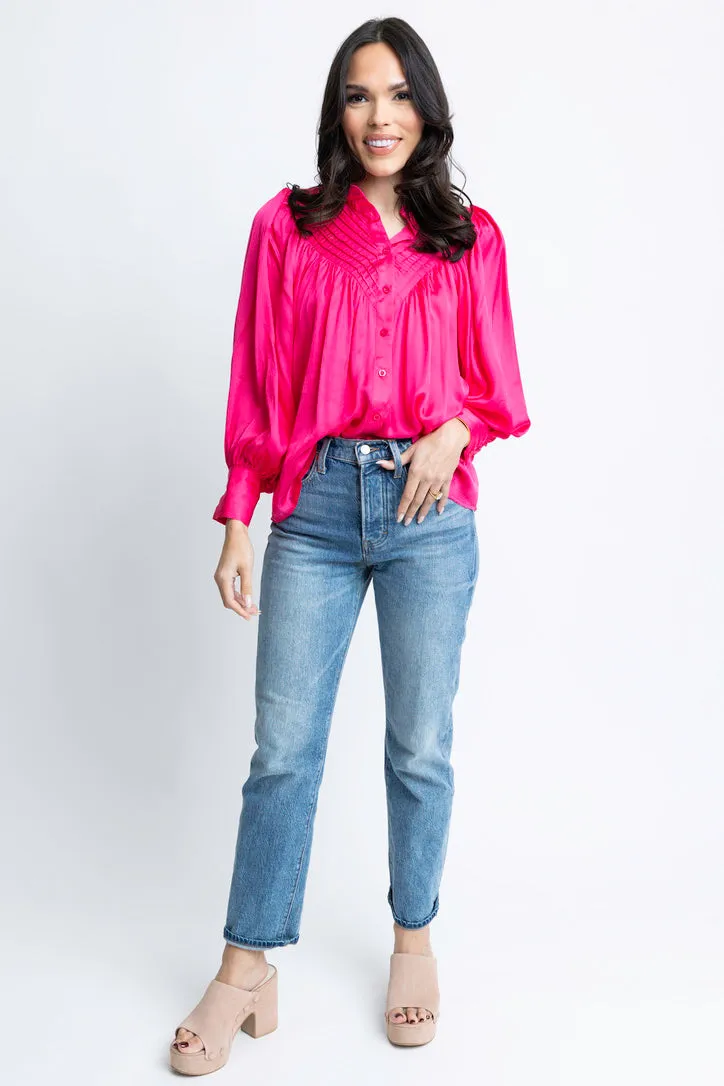 Satin Pleat Button Up Top