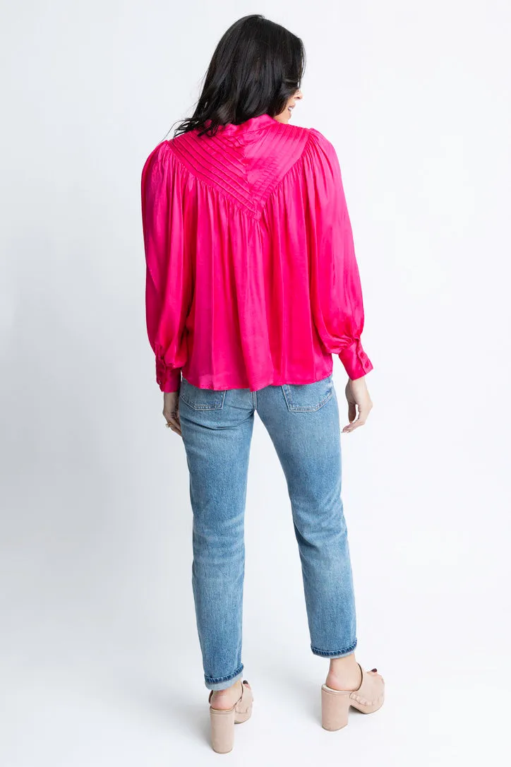 Satin Pleat Button Up Top