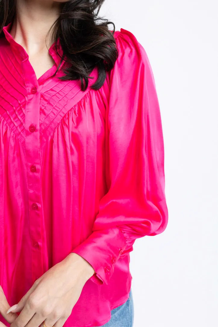 Satin Pleat Button Up Top