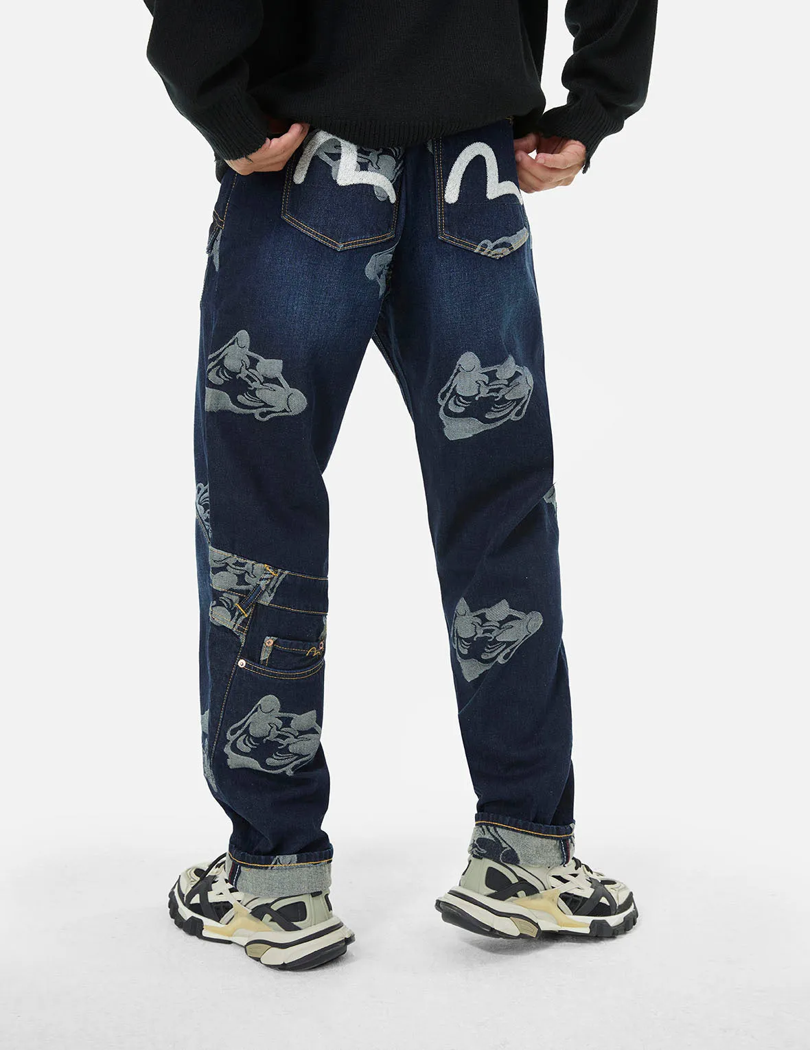 Seagull Embroidery and Godhead Jacquard Straight Fit Jeans