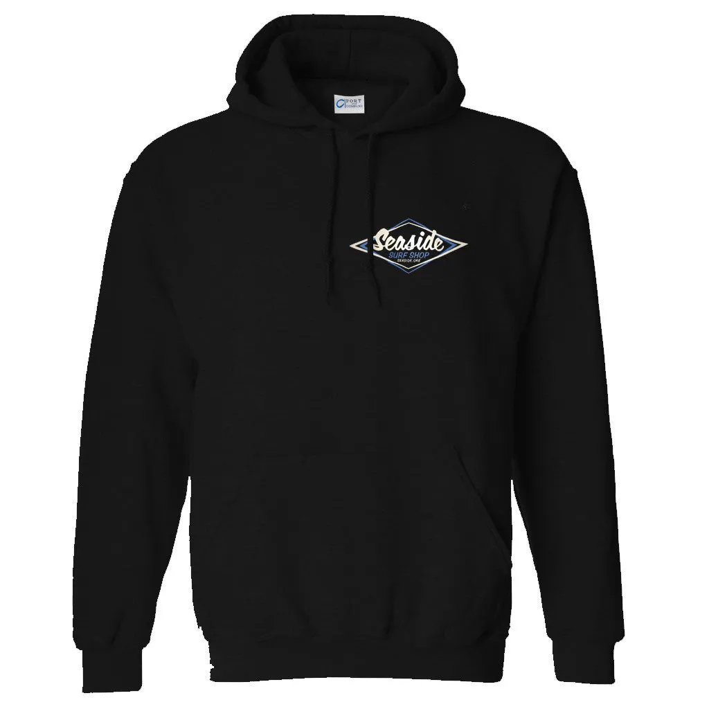 Seaside Surf Shop Mens Vintage Logo Hooded Pullover Sweatshirt - Black